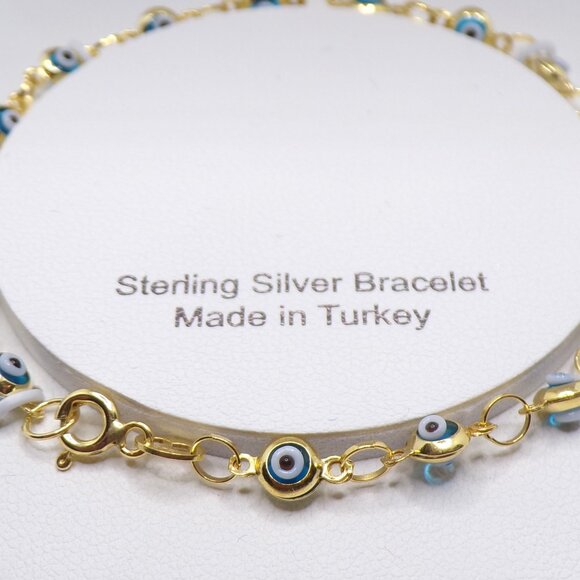 Sterling Silver Turkish Evil Eye Bracelet, Gold Finish, Protection Jewelry - Picture 6 of 6
